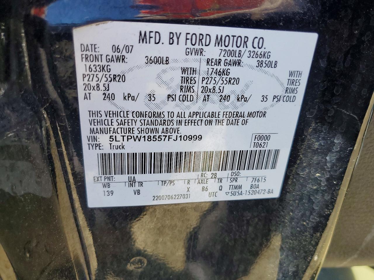 2007 LINCOLN Mark lt VIN 5LTPW18557FJ10999 photo 12