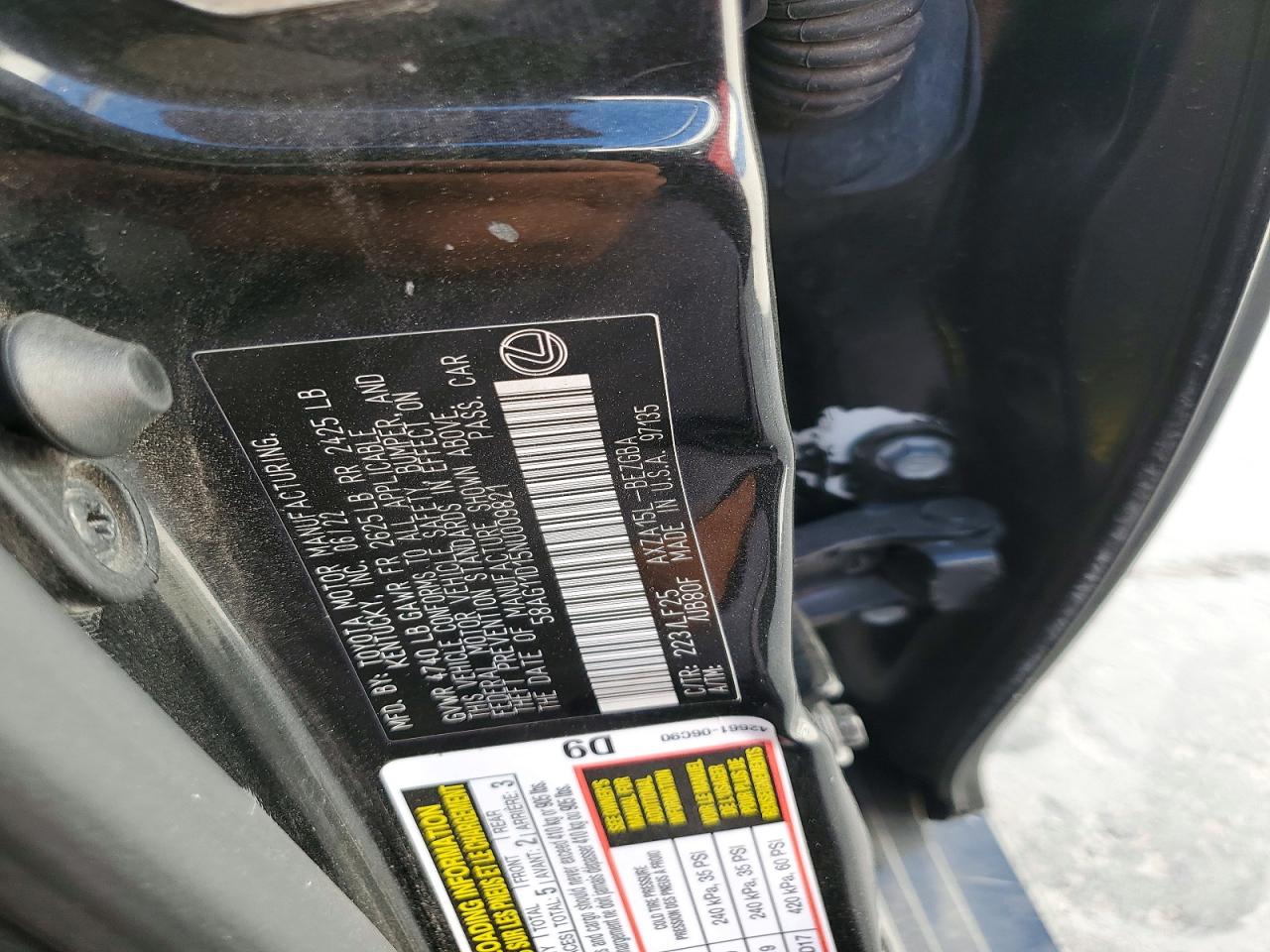 2022 Lexus Es250 VIN 58AG11D15NU009821 photo 12