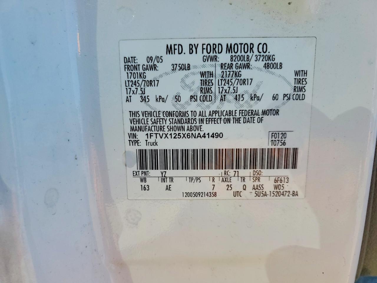 2006 Ford F150 VIN 1FTVX125X6NA41490 photo 12