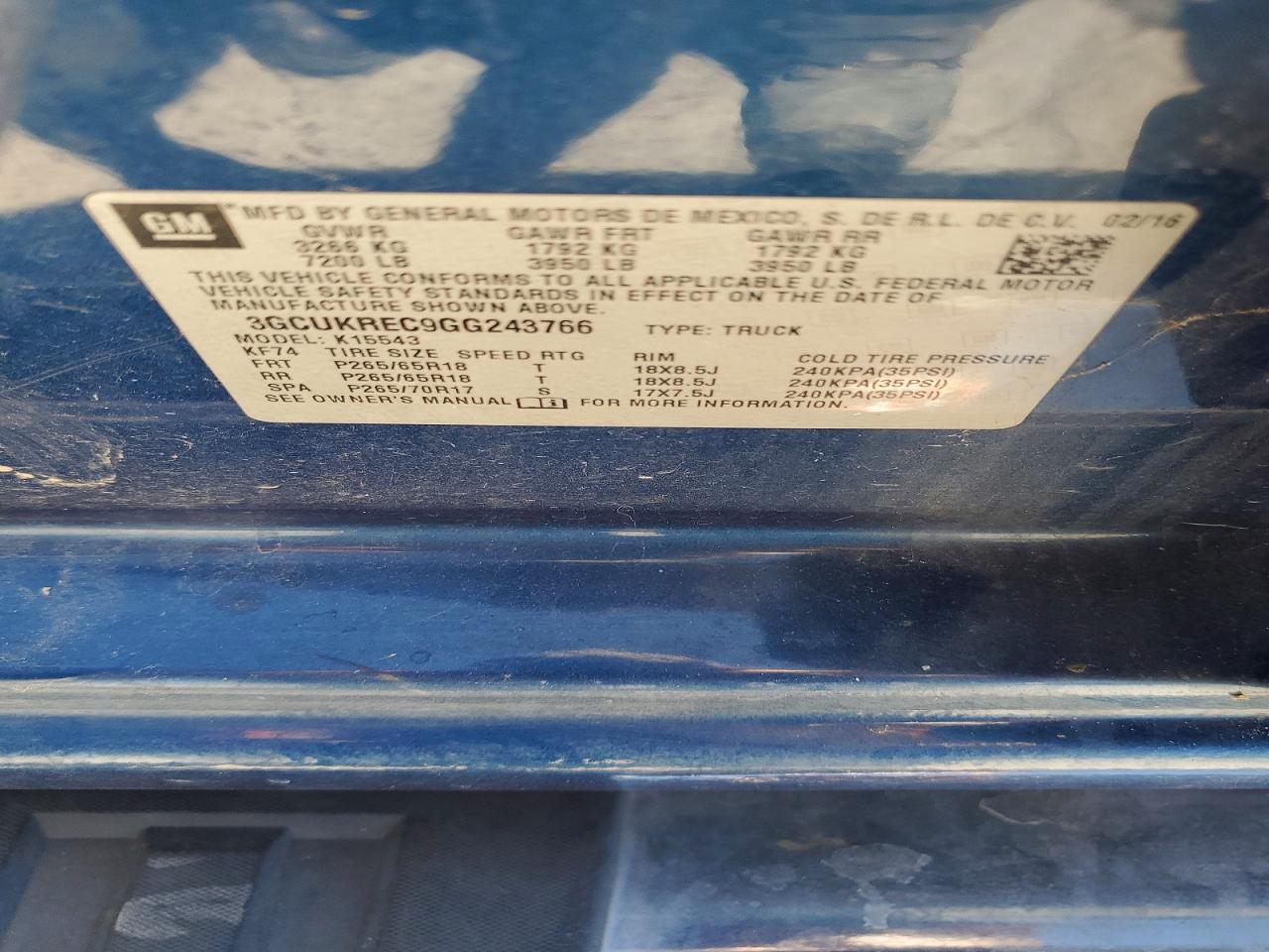 2016 Chevrolet All models VIN 3GCUKREC9GG243766 photo 12