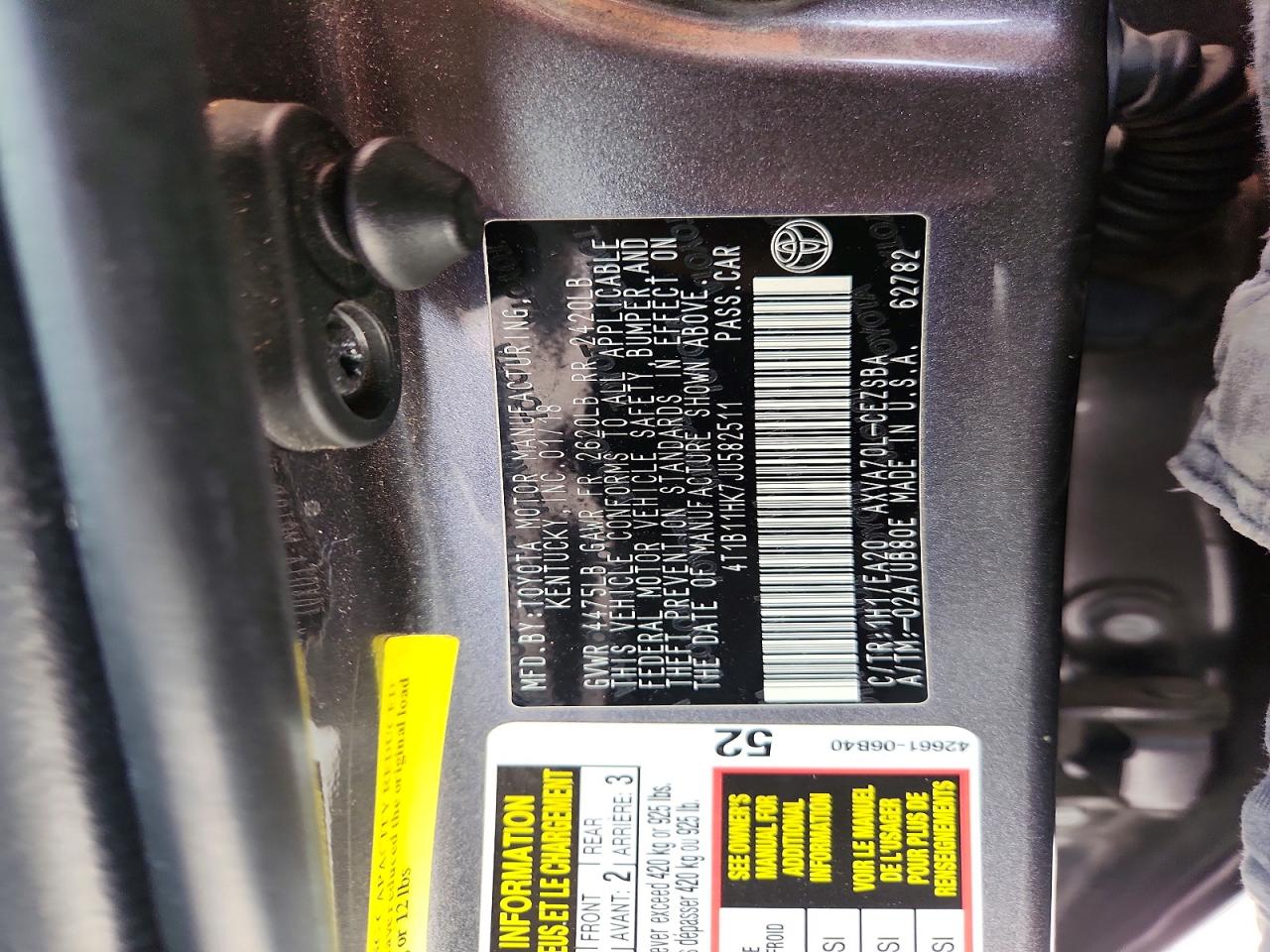 2018 Toyota Camry VIN 4T1B11HK7JU582511 photo 12