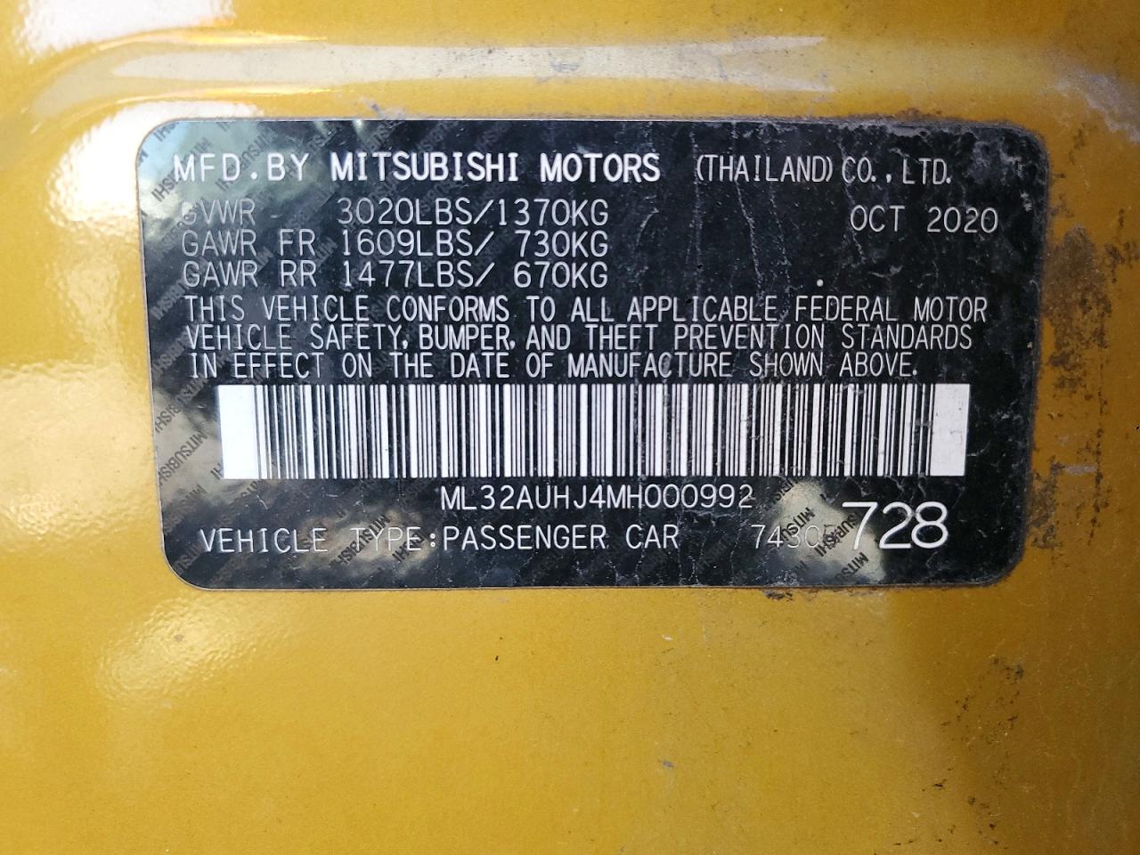 2021 Mitsubishi Mirage VIN ML32AUHJ4MH000992 photo 12