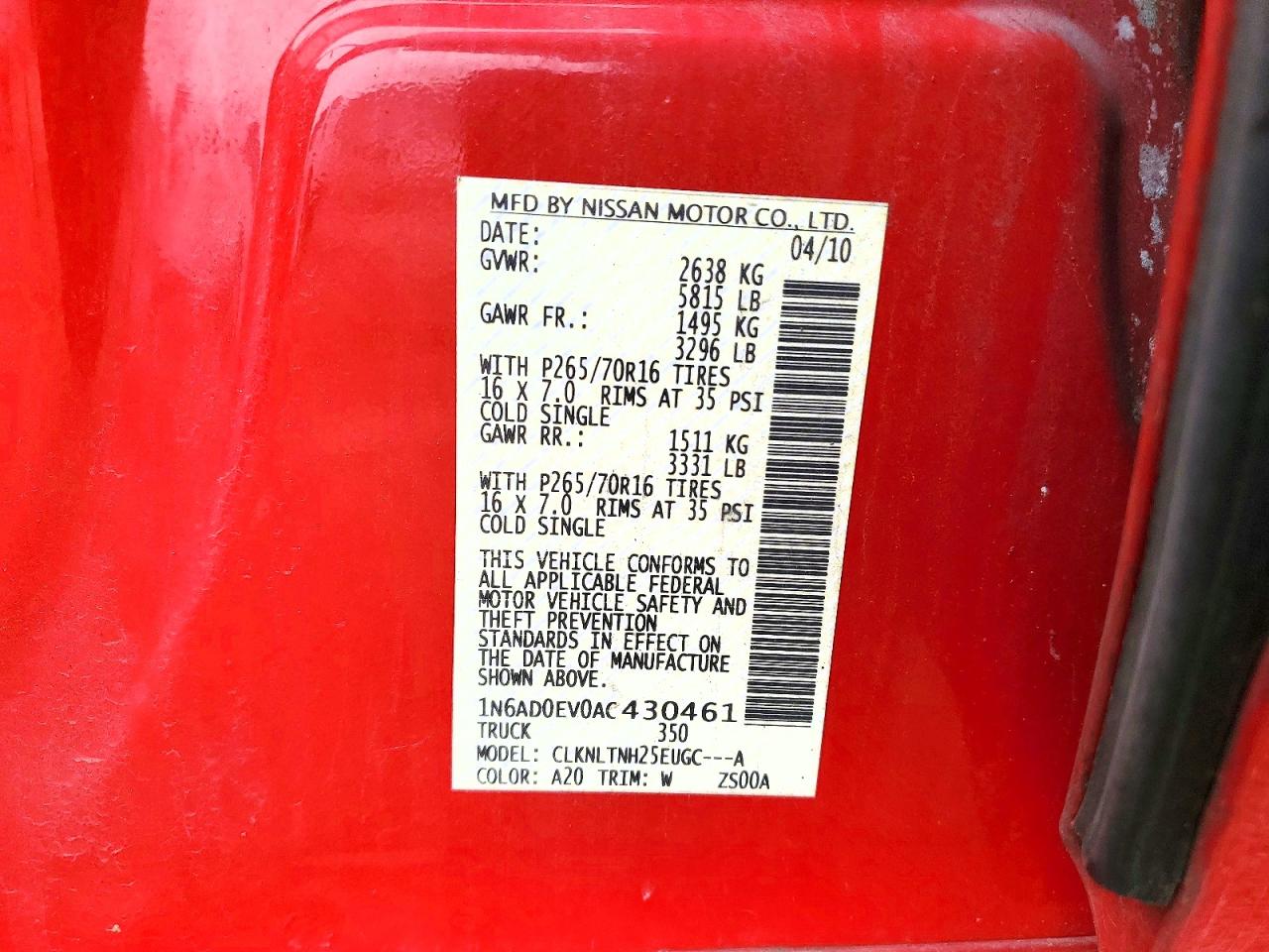 2010 Nissan Frontier VIN 1N6AD0EV0AC430461 photo 12
