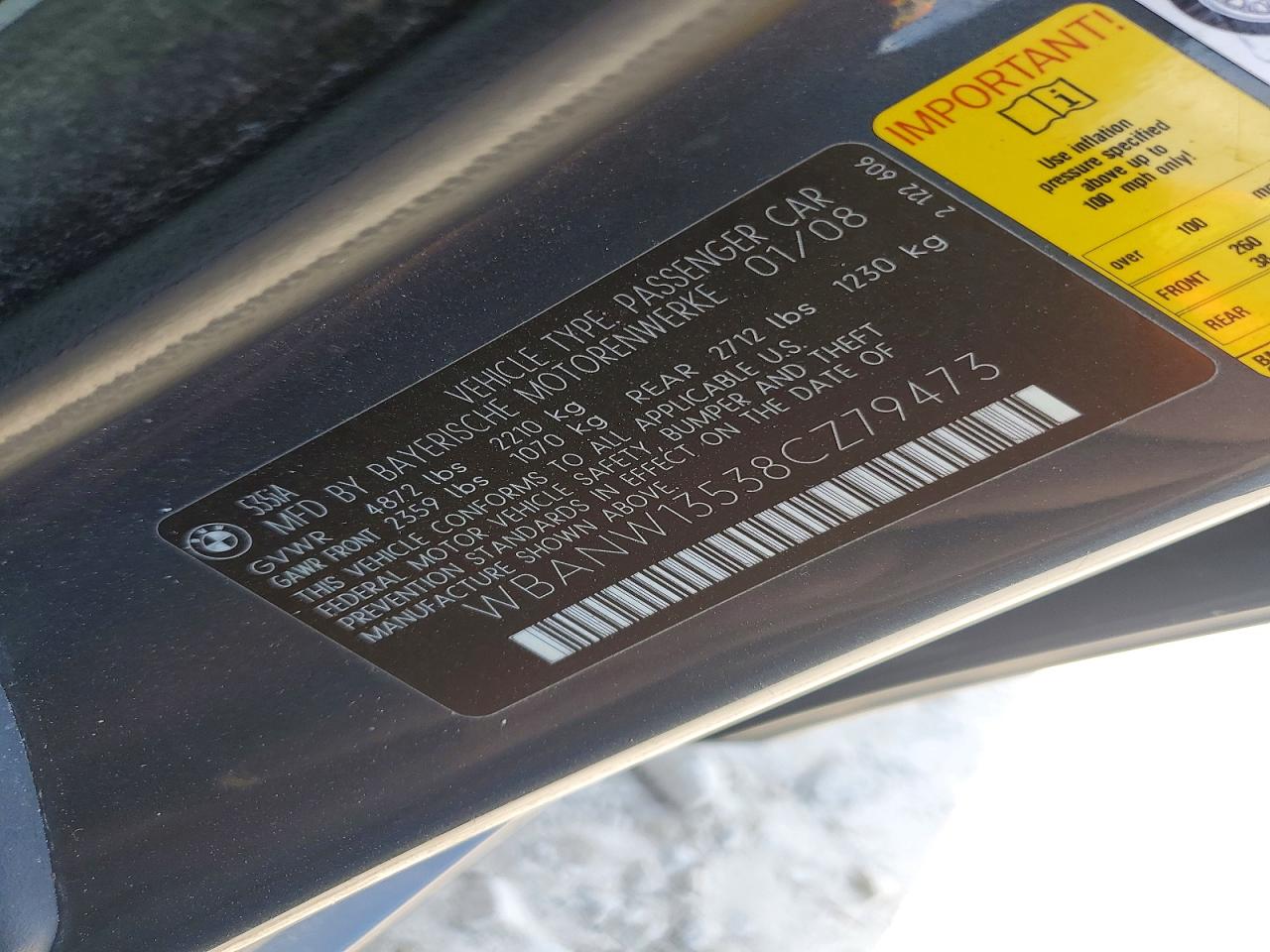2008 BMW 5 series VIN WBANW13538CZ79473 photo 12