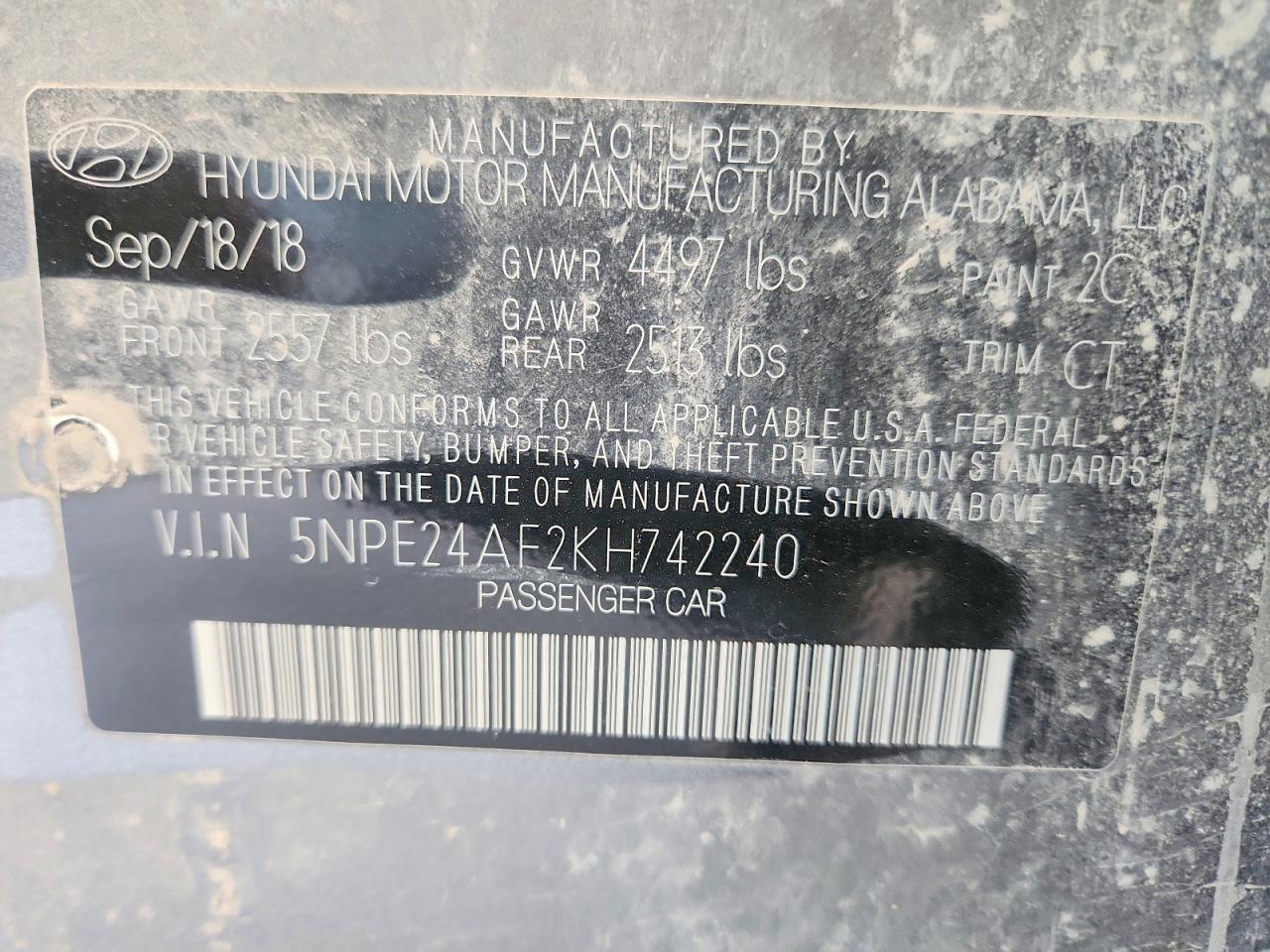 2019 Hyundai Sonata VIN 5NPE24AF2KH742240 photo 12