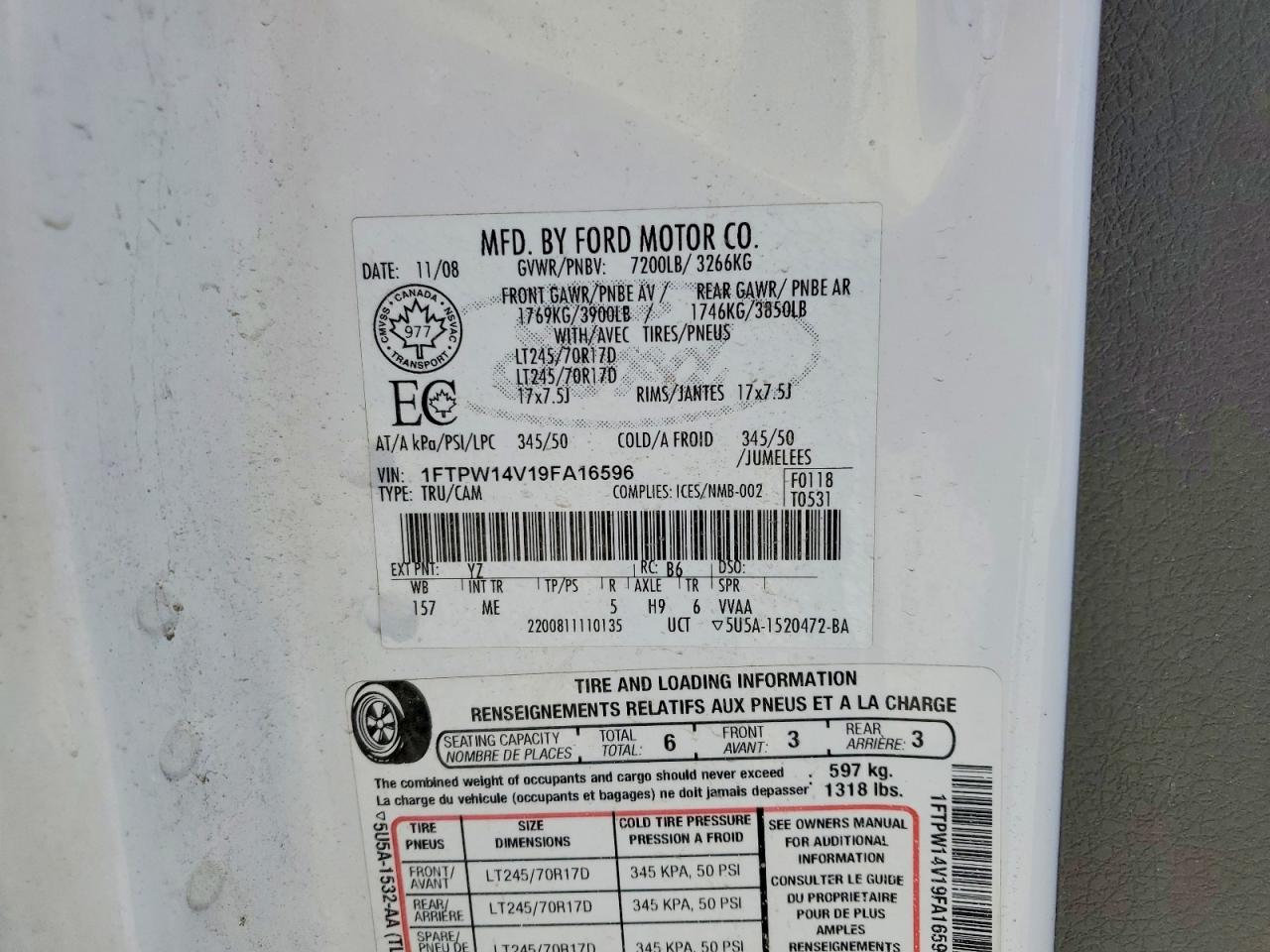 2009 Ford F150 VIN 1FTPW14V19FA16596 photo 12
