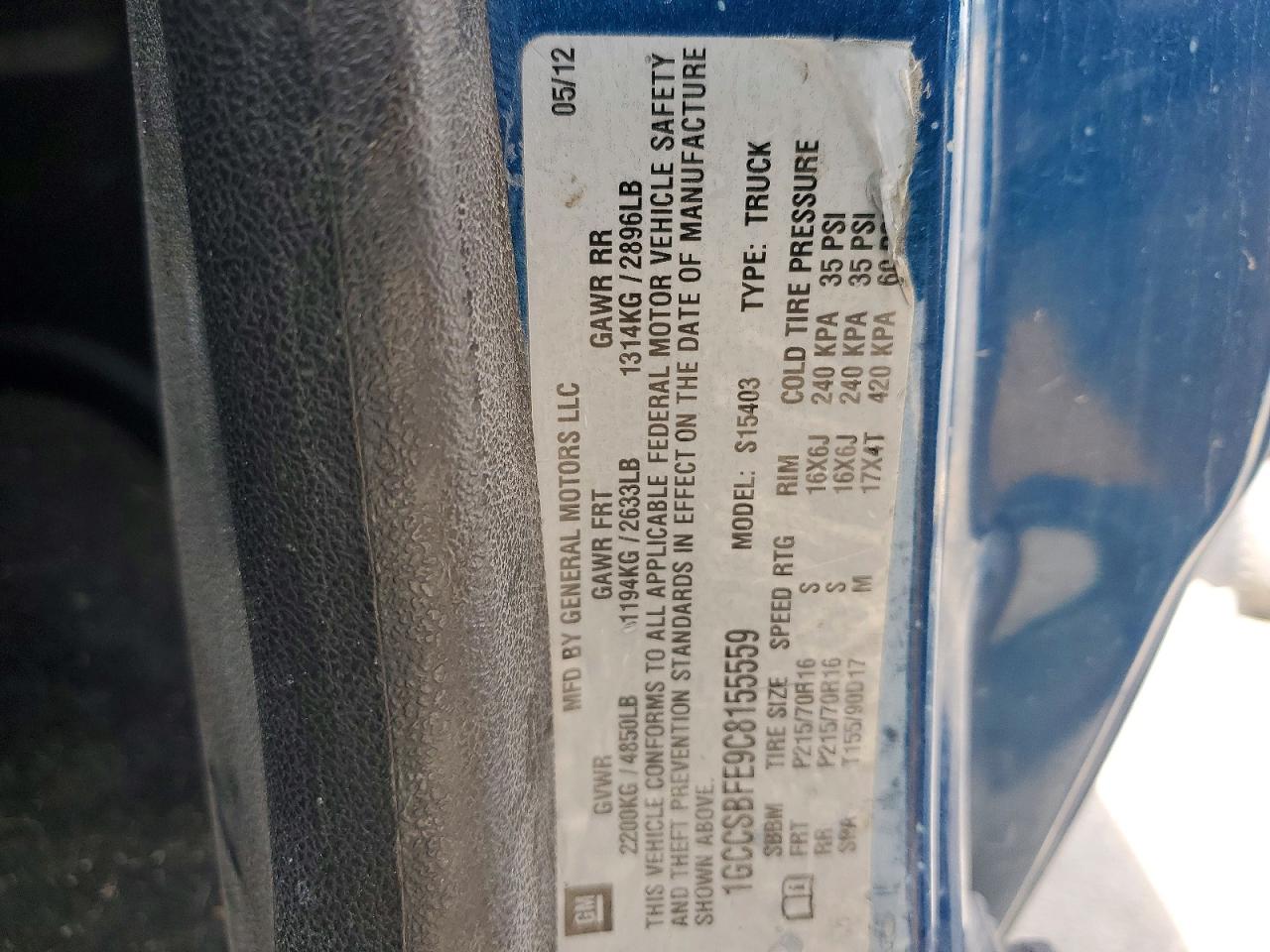 2012 Chev Colorado VIN 1GCCSBFE9C8155559 photo 12