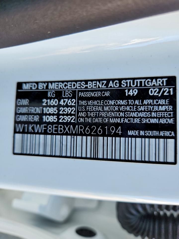 2021 Mercedes-Benz C class VIN W1KWF8EBXMR626194 photo 12