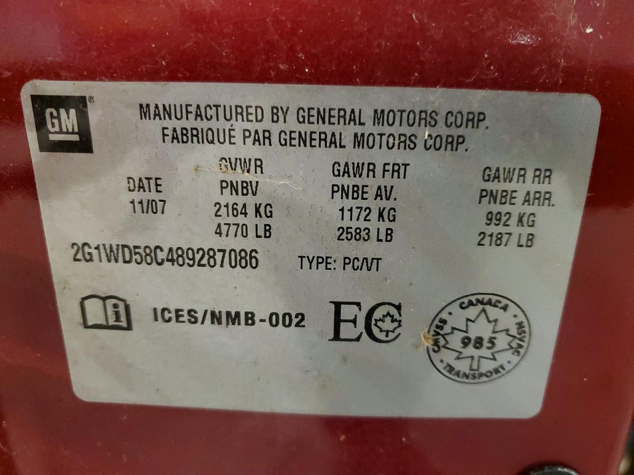 2005 CHEV Impala VIN 2G1WD58C489287086 photo 12