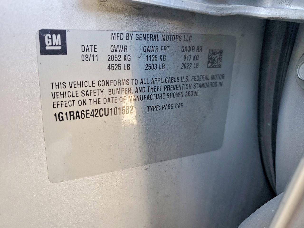 2012 Chev Volt VIN 1G1RA6E42CU101582 photo 12