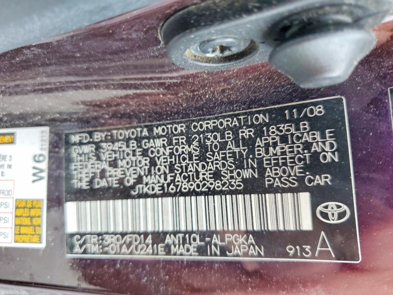 2009 Scion Tc VIN JTKDE167890298235 photo 12