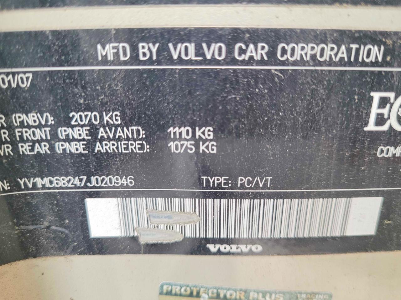 2007 VOLVO C70 VIN YV1MC68247J020946 photo 10