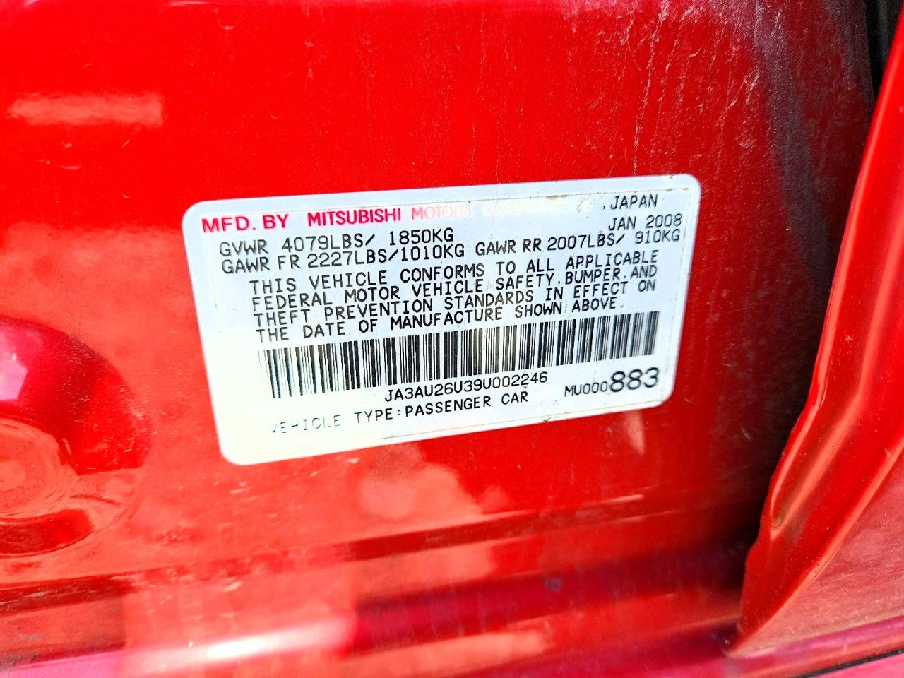 2009 Mitsubishi Lancer VIN JA3AU26U39U002246 photo 12
