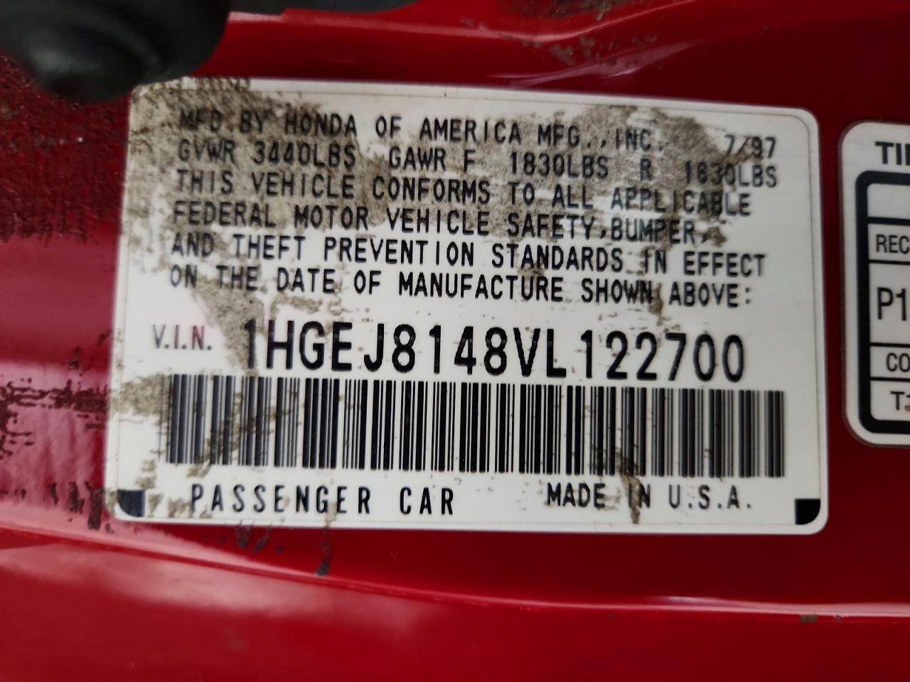 1997 Honda Civic VIN 1HGEJ8148VL122700 photo 12