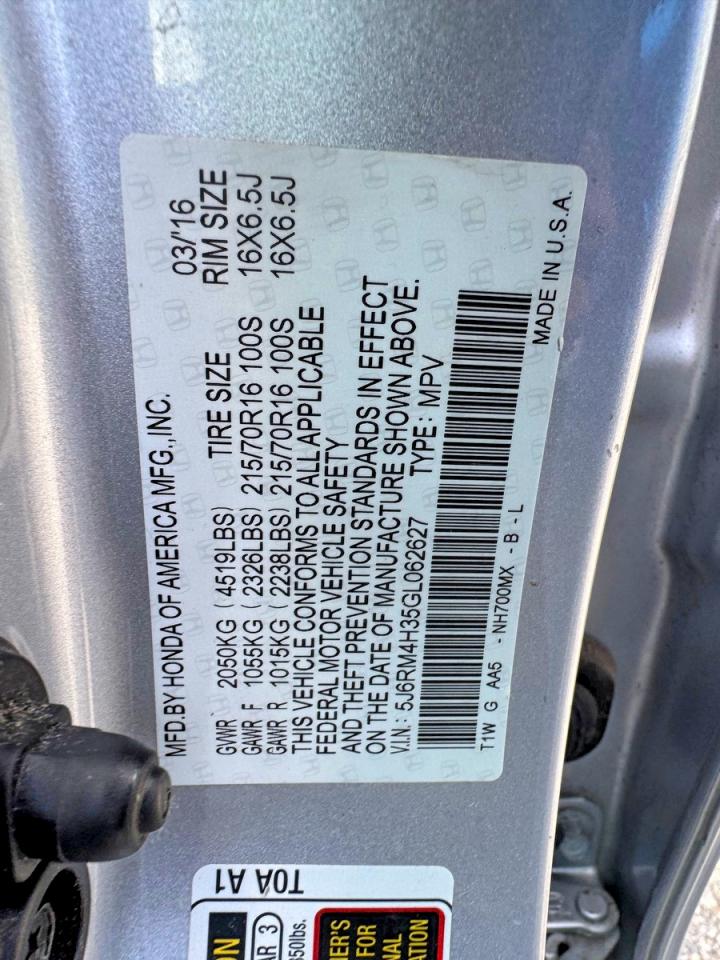 2016 HONDA Crv VIN 5J6RM4H35GL062627 photo 11