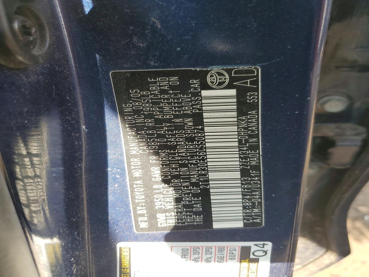 2006 TOYOTA Matrix VIN 2T1LR30E56C550874 photo 12