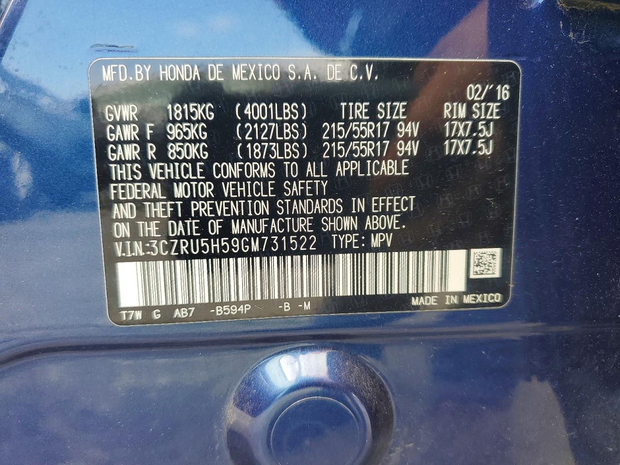 2016 Honda Hr-v VIN 3CZRU5H59GM731522 photo 12