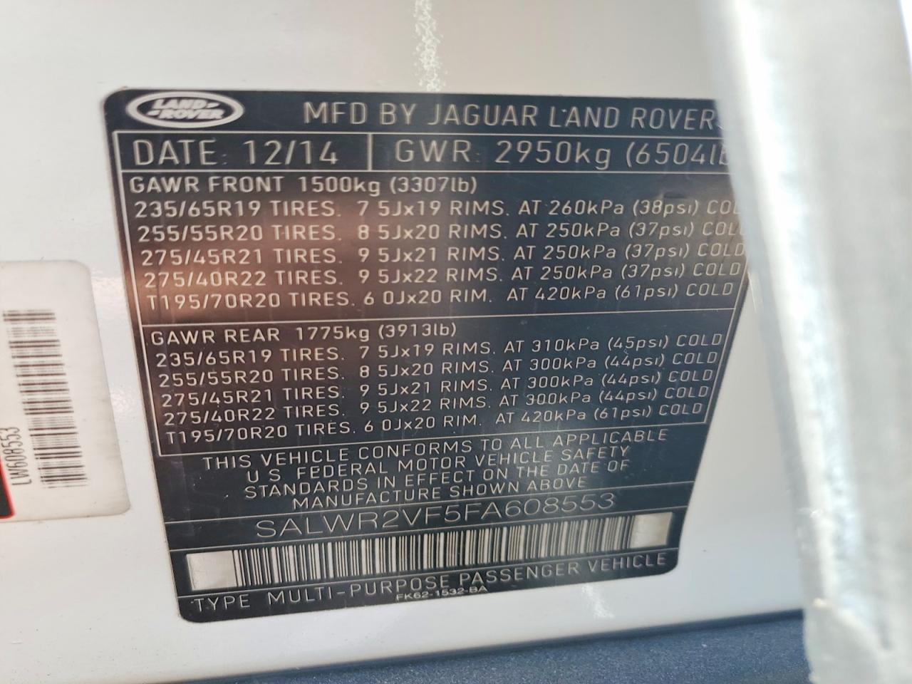2015 Land Rangerover VIN SALWR2VF5FA608553 photo 12