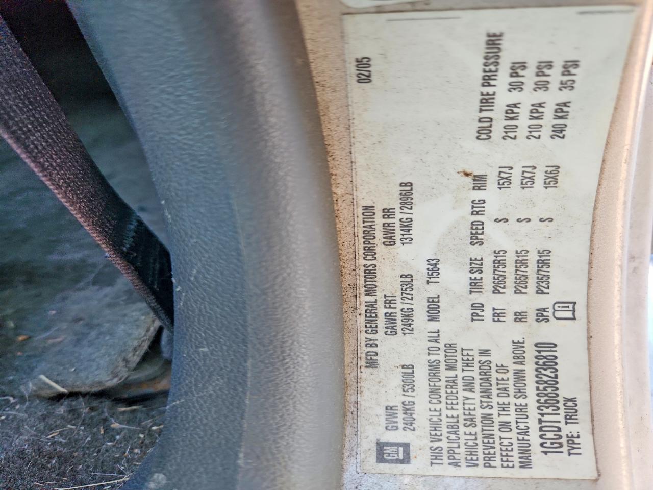 2005 CHEV Colorado VIN 1GCDT136858236810 photo 12