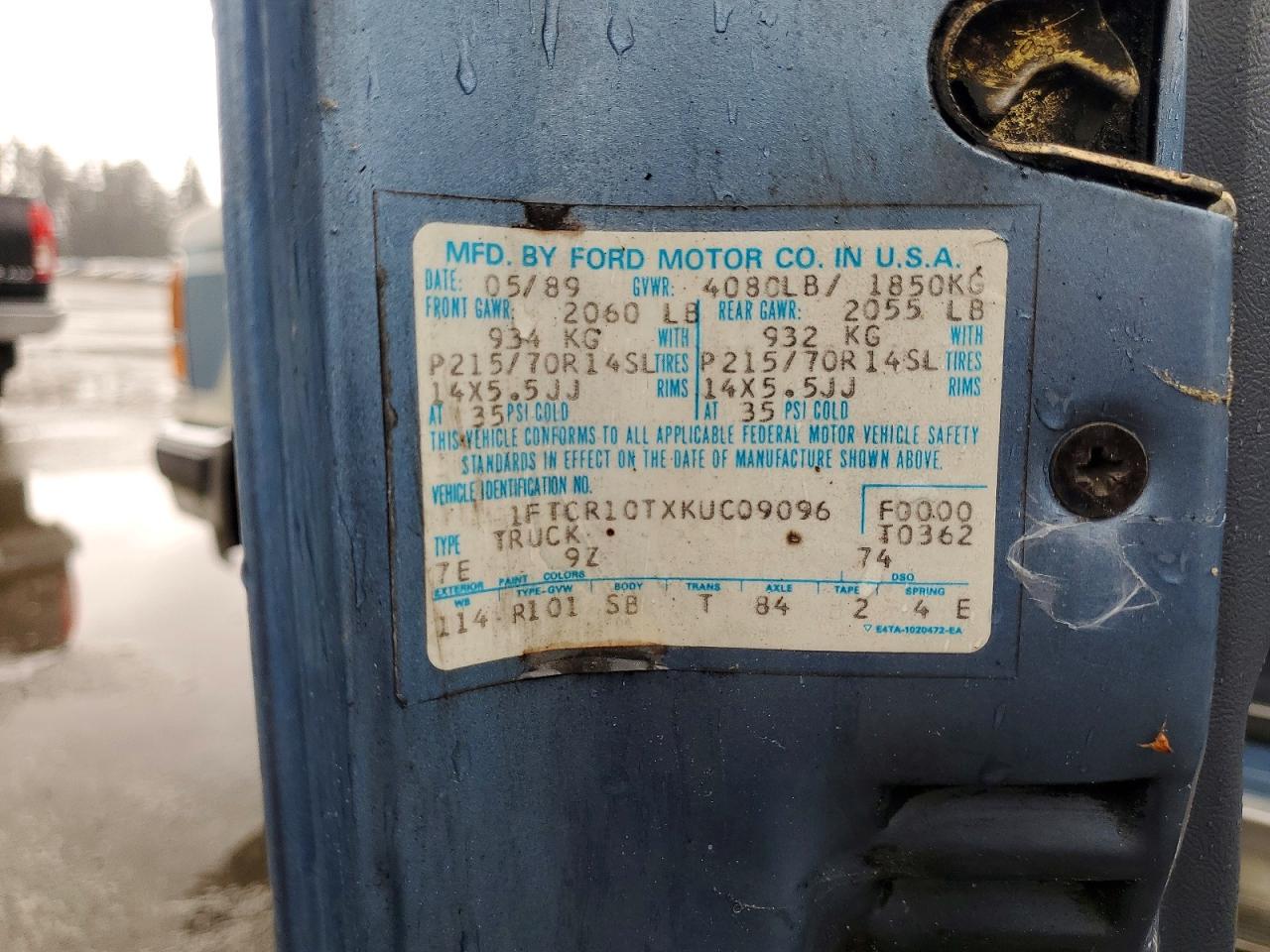 1989 Ford Ranger VIN 1FTCR10TXKUC09096 photo 12