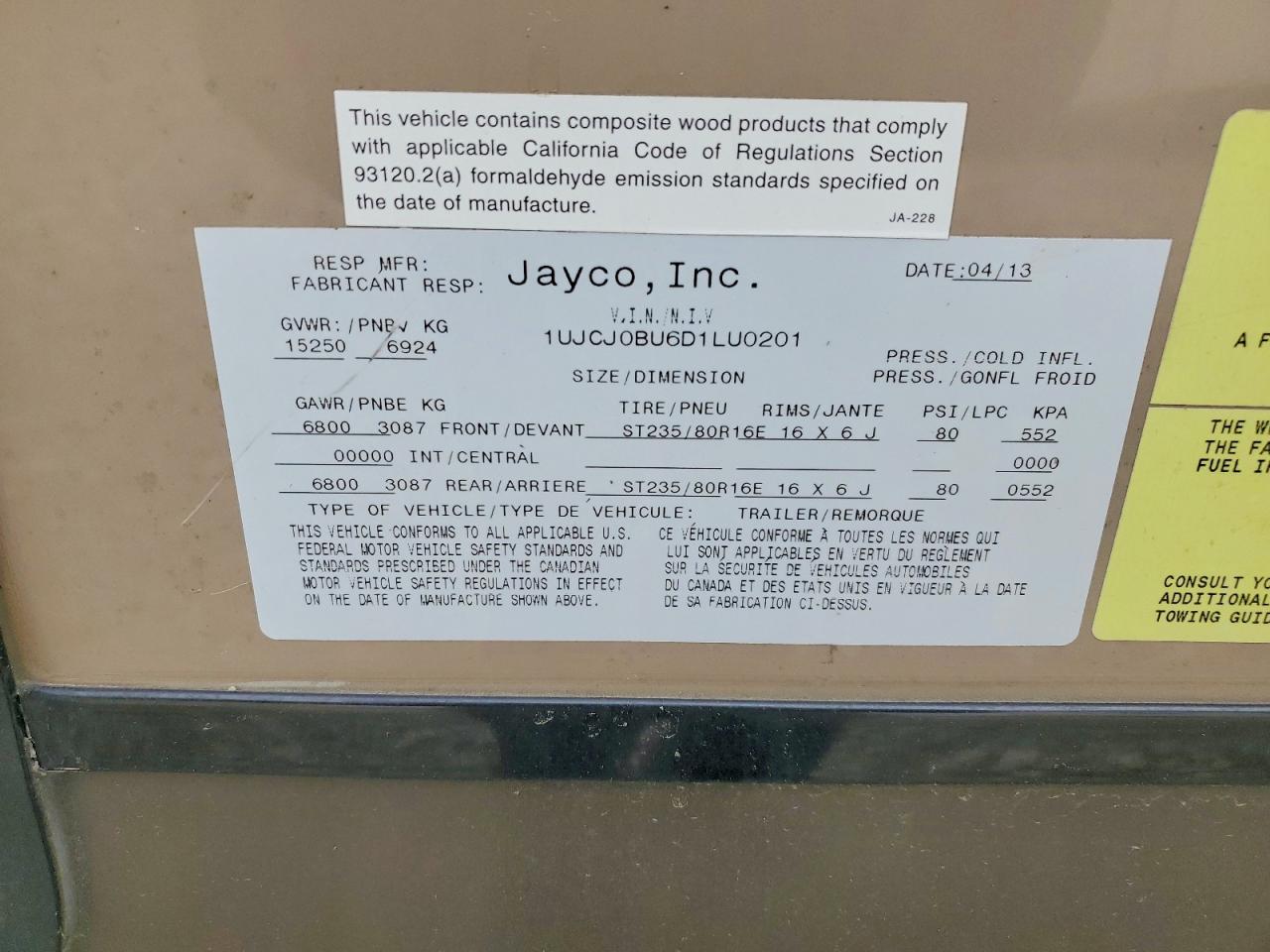 2013 JAYCO All models VIN 1UJCJ0BU6D1LU0201 photo 10
