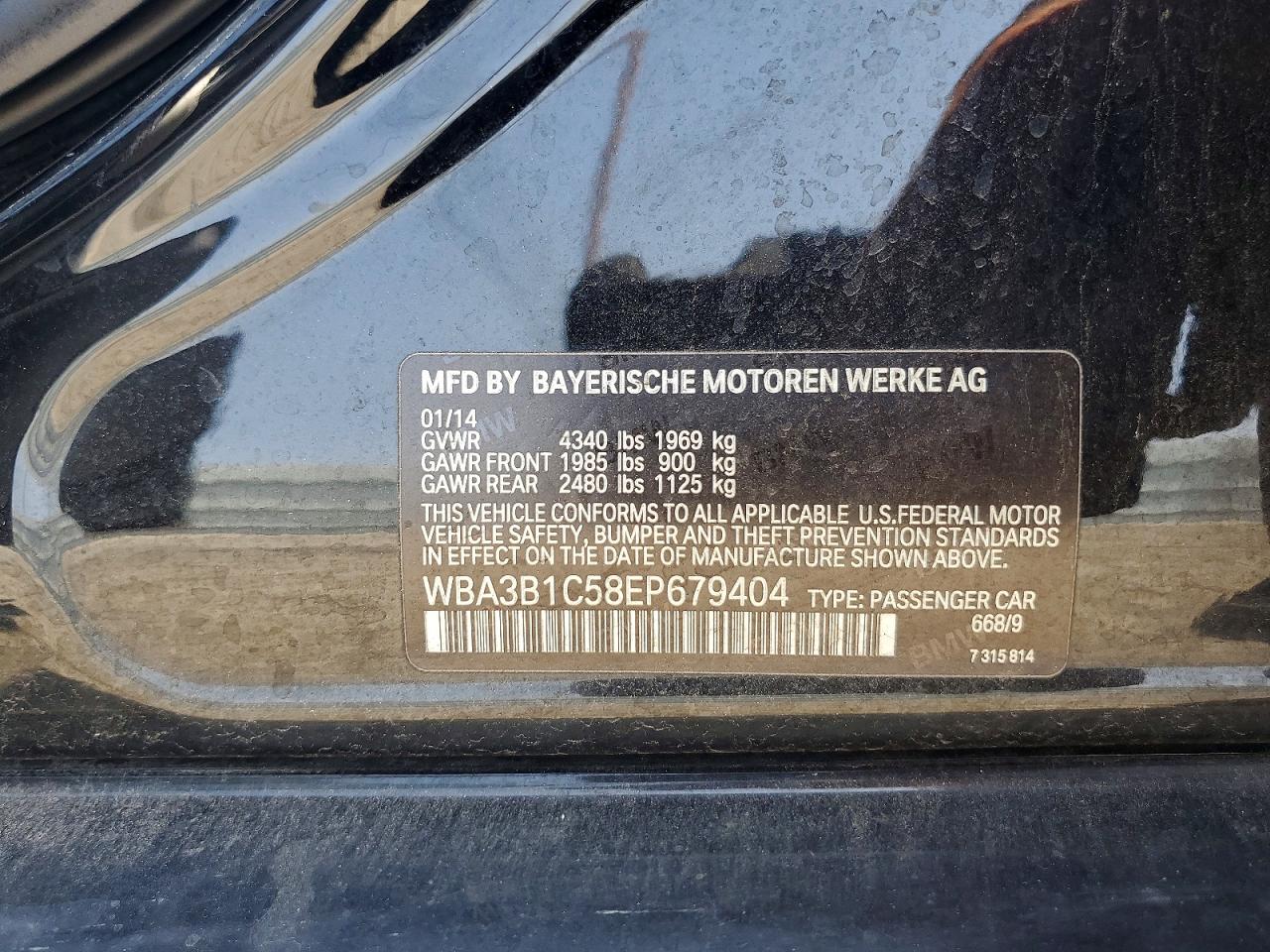 2014 BMW 3 series VIN WBA3B1C58EP679404 photo 12