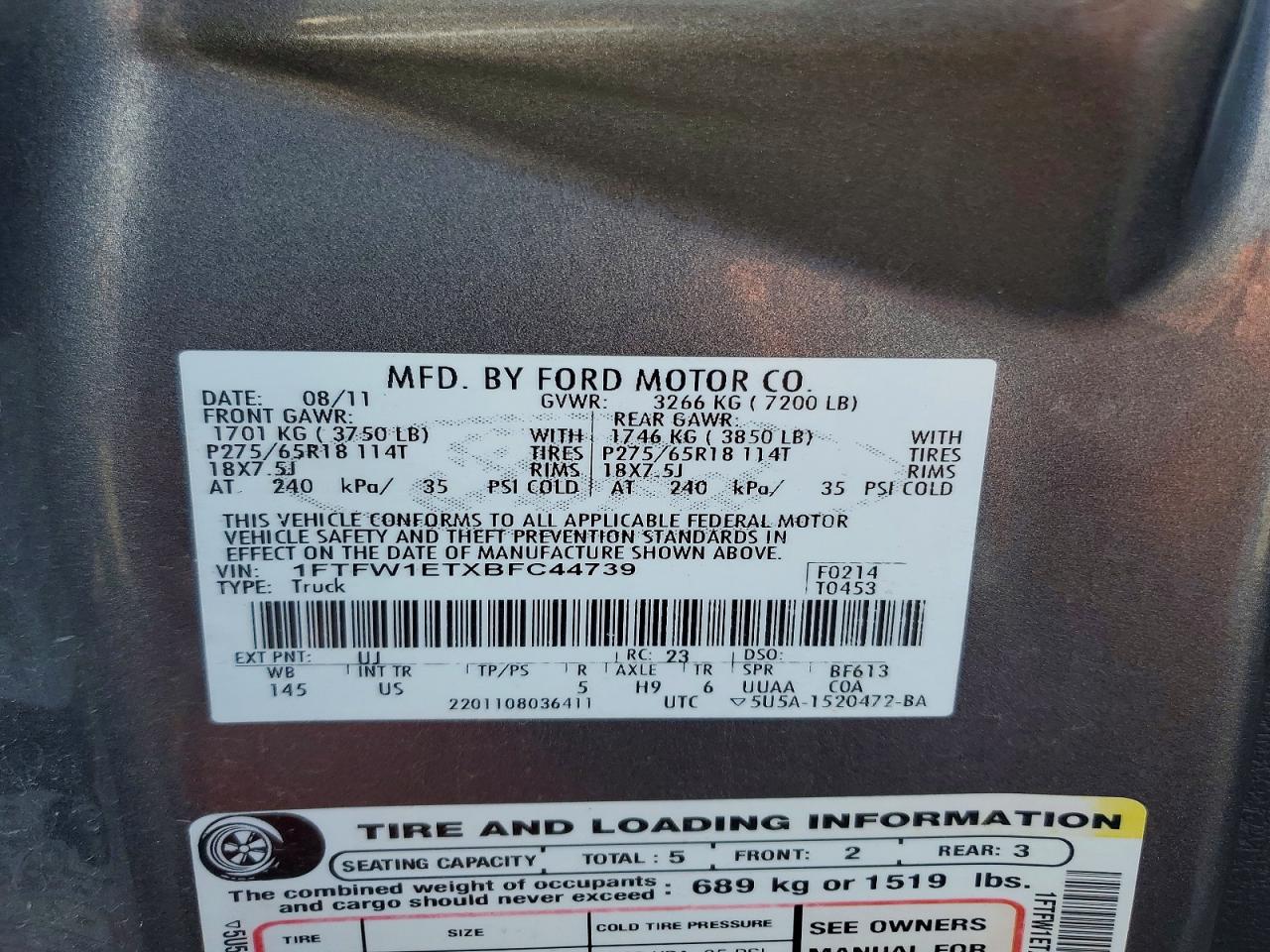 2011 Ford F150 VIN 1FTFW1ETXBFC44739 photo 12
