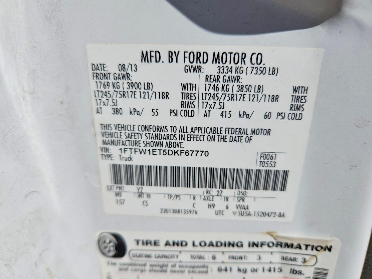 2013 FORD F150 VIN 1FTFW1ET5DKF67770 photo 12