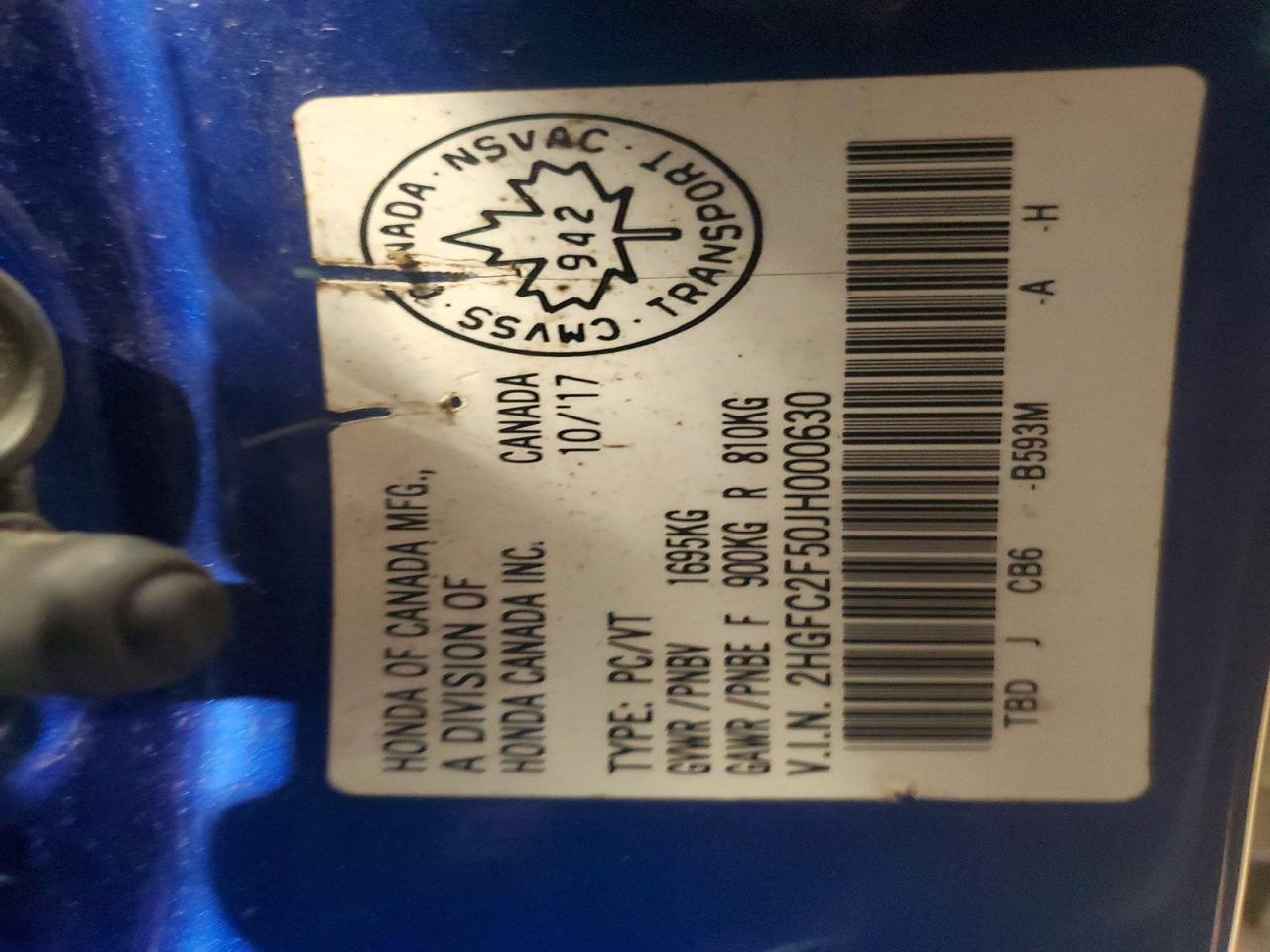 2018 Civic VIN 2HGFC2F50JH000630 photo 12