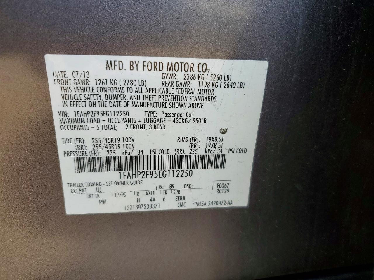 2014 FORD Taurus VIN 1FAHP2F95EG112250 photo 12