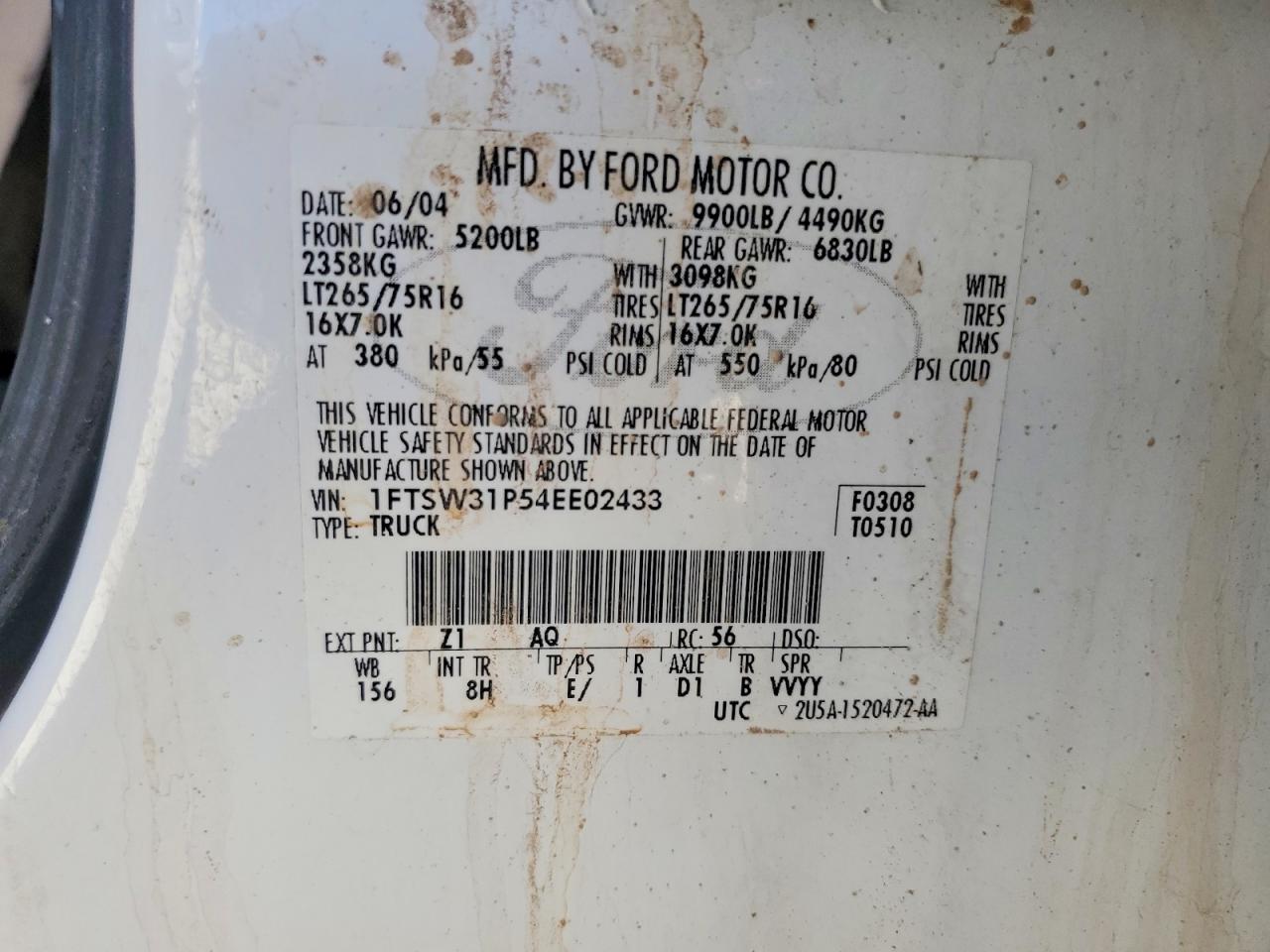 2004 Ford F350 VIN 1FTSW31P54EE02433 photo 12