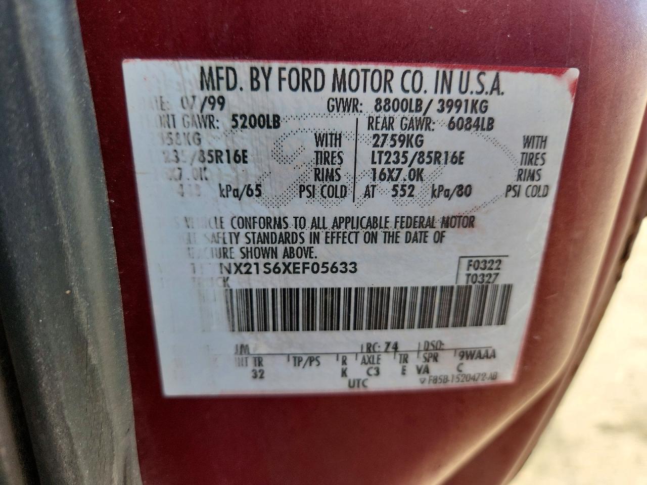 1999 Ford F250 VIN 1FTNX21S6XEF05633 photo 12