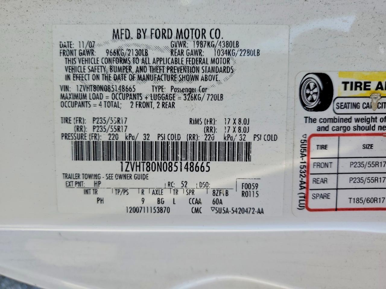 2008 Ford Mustang VIN 1ZVHT80N085148665 photo 12
