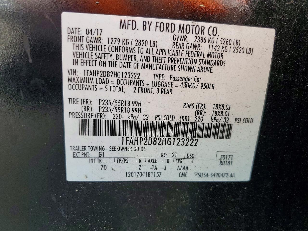 2017 Ford Taurus VIN 1FAHP2D82HG123222 photo 12