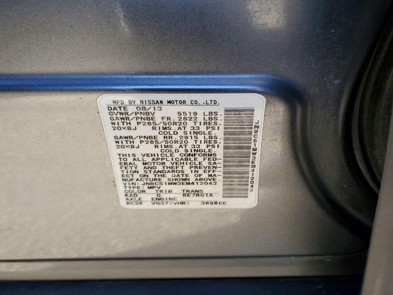 2014 Infiniti Qx70 VIN JN8CS1MW3EM412042 photo 12