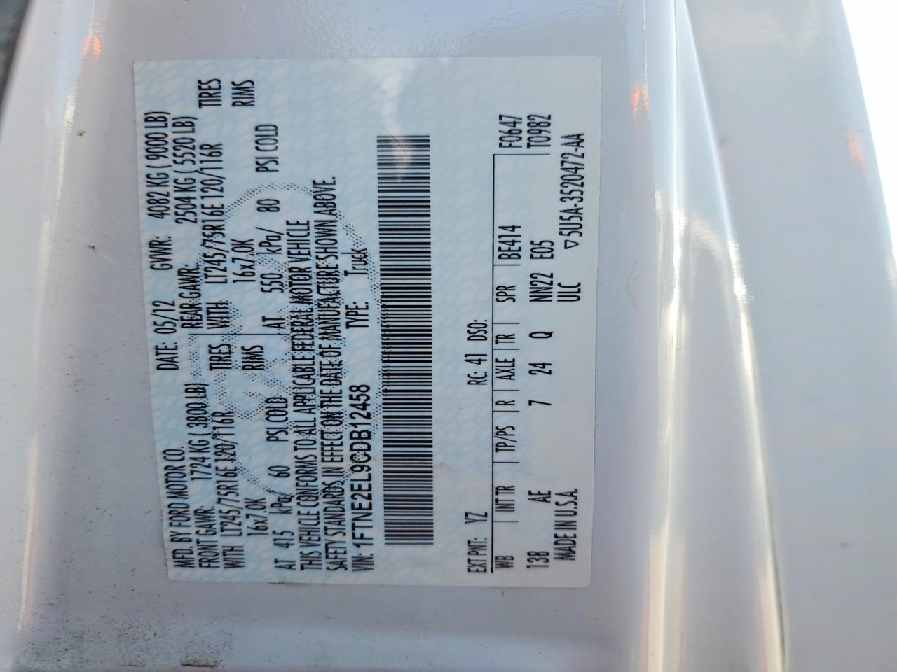 2012 Ford Econoline VIN 1FTNE2EL9CDB12458 photo 12
