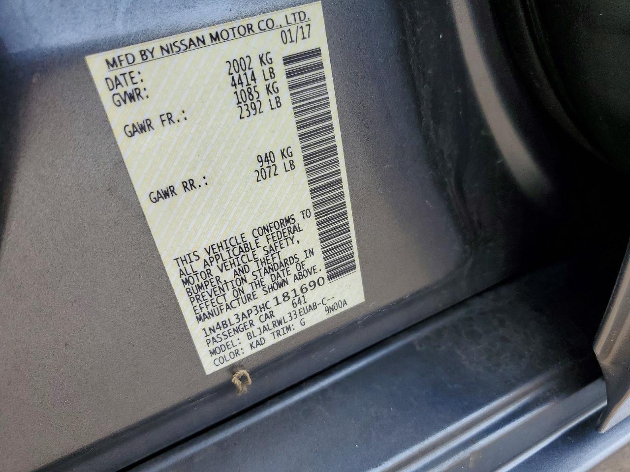 2017 Nissan Altima VIN 1N4BL3AP3HC181690 photo 12
