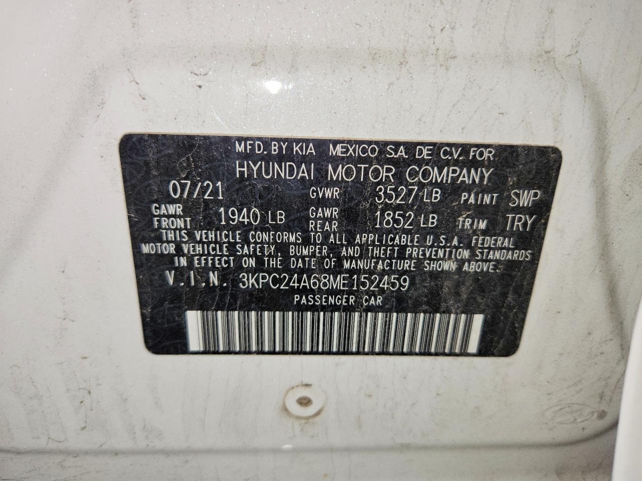 2021 HYUNDAI Accent VIN 3KPC24A68ME152459 photo 12