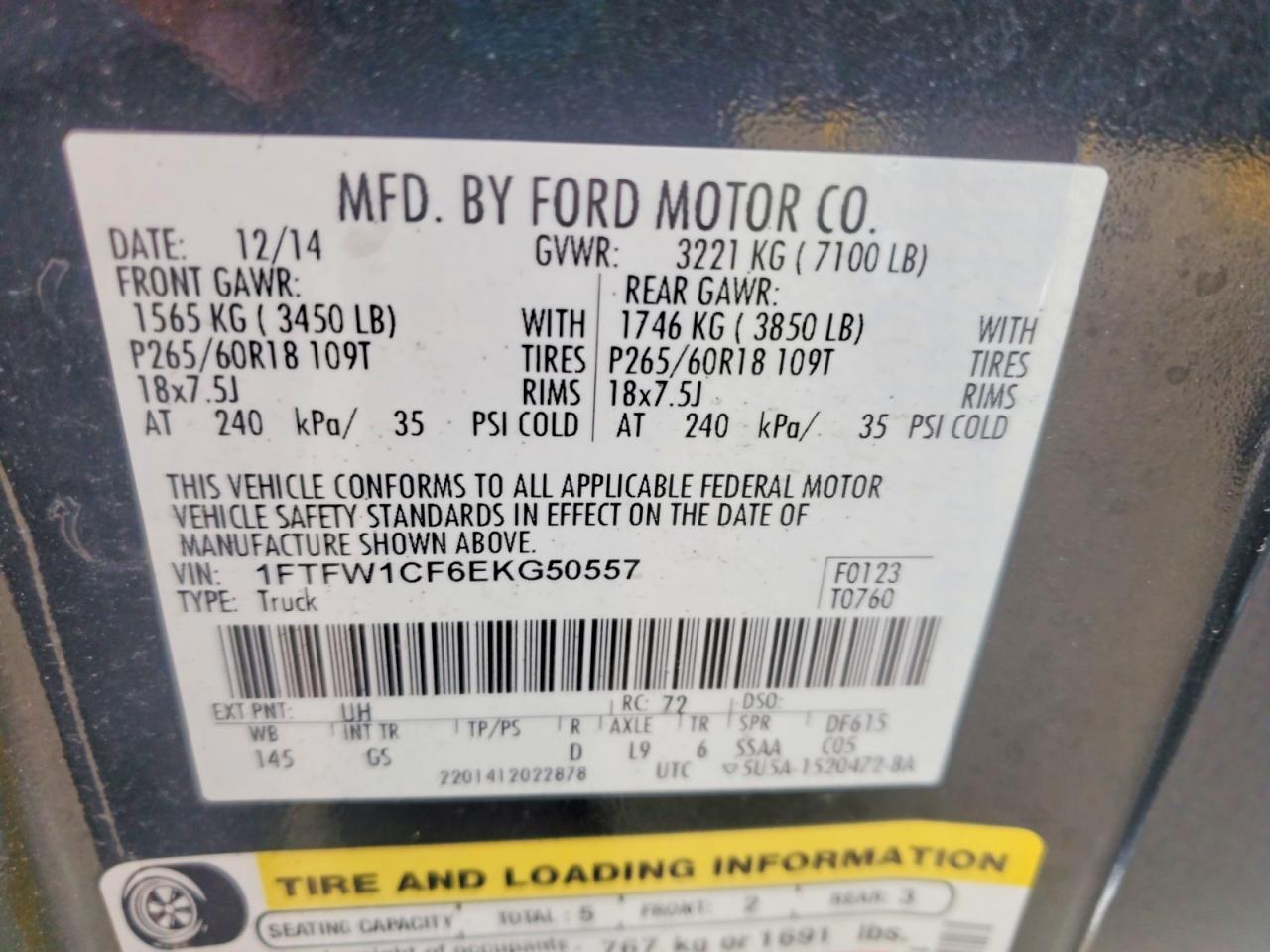 2014 Ford F150 VIN 1FTFW1CF6EKG50557 photo 12