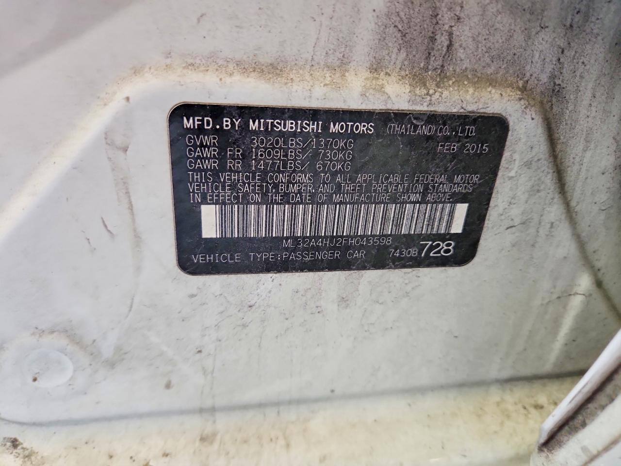 2015 Mitsubishi Mirage VIN ML32A4HJ2FH043598 photo 12