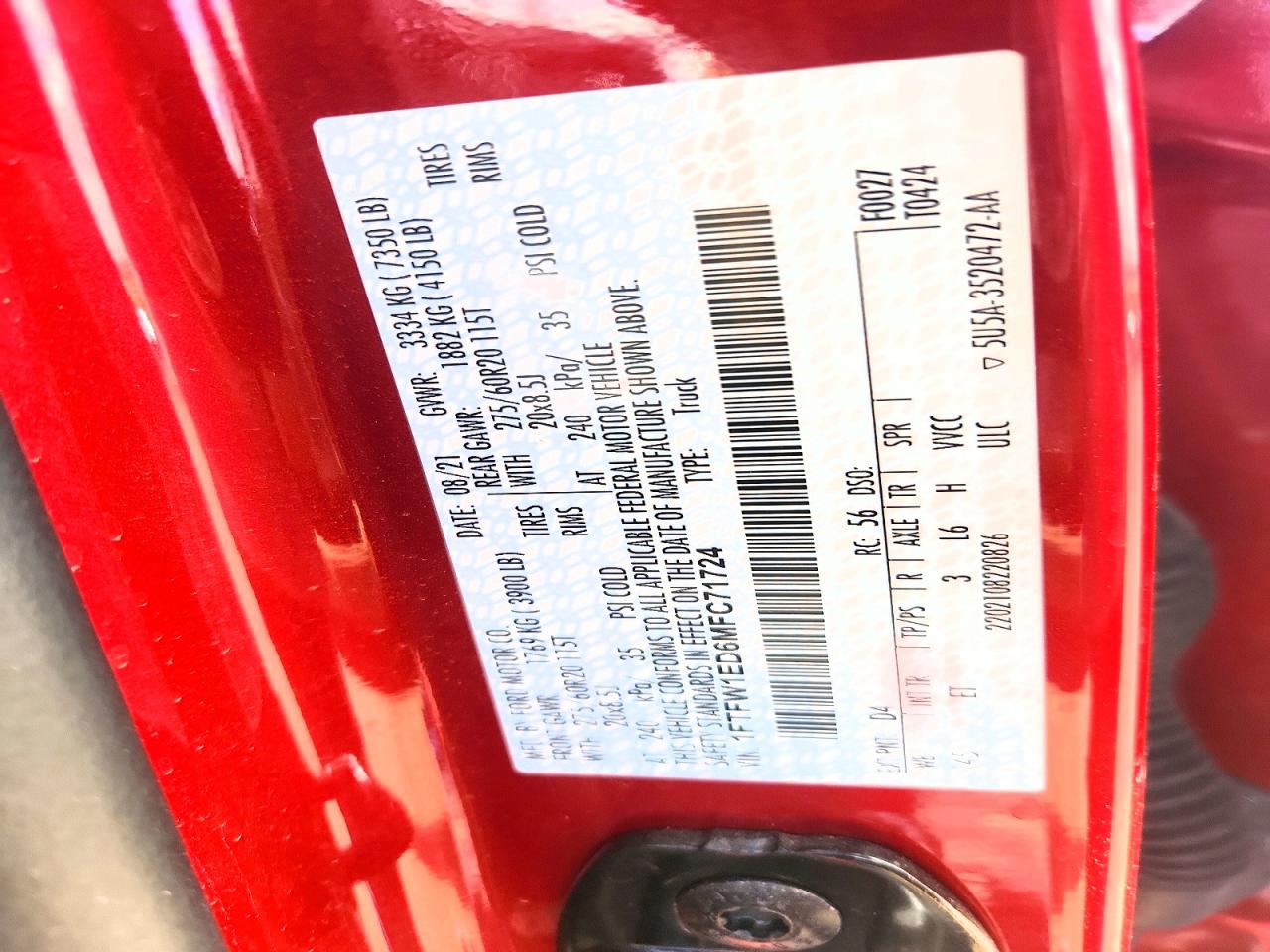 2021 Ford F150 VIN 1FTFW1ED6MFC71724 photo 12