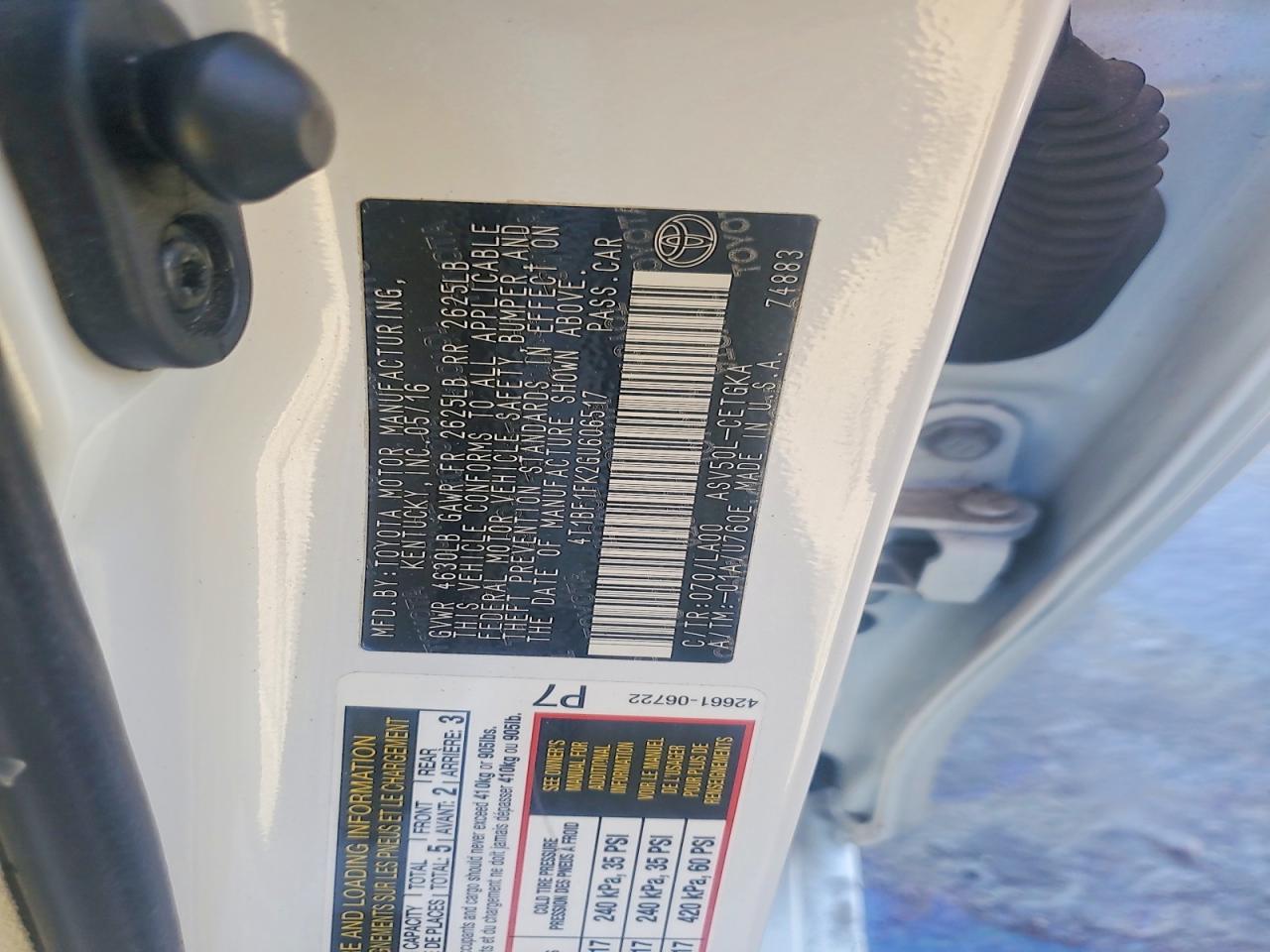 2016 Toyota Camry VIN 4T1BF1FK2GU606517 photo 12