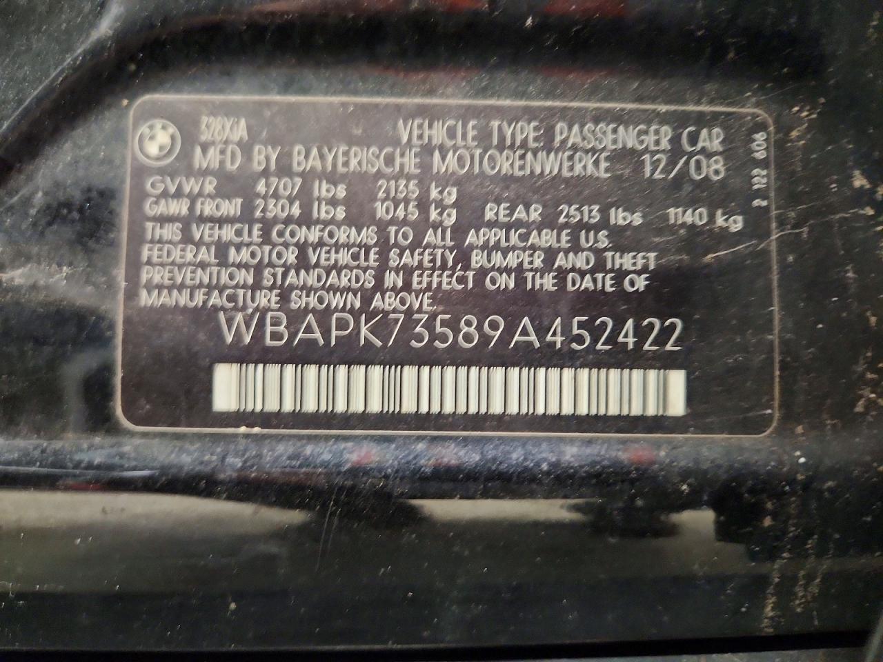 2009 BMW 3 series VIN WBAPK73589A452422 photo 12