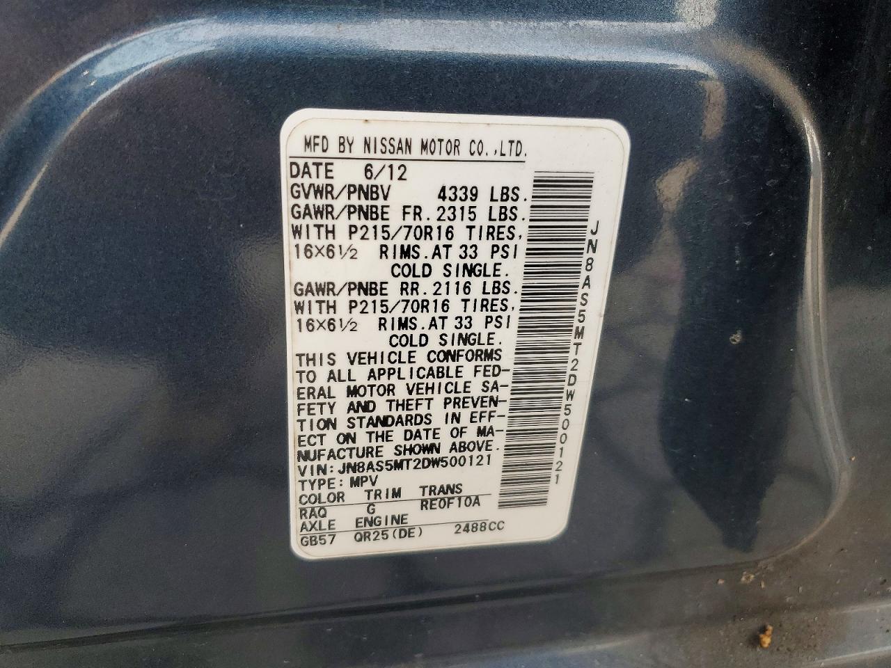 2013 Rogue VIN JN8AS5MT2DW500121 photo 12