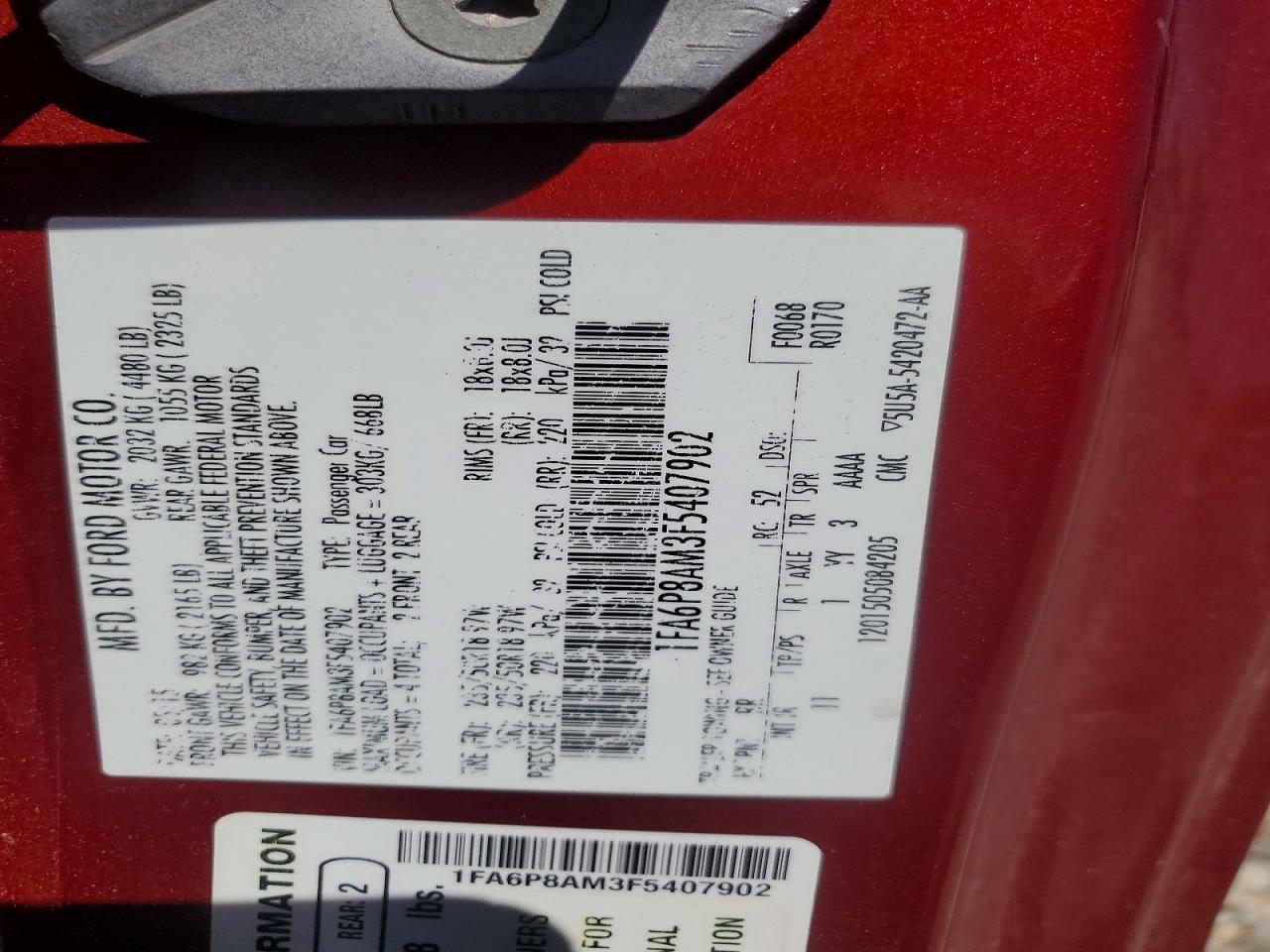 2015 Ford Mustang VIN 1FA6P8AM3F5407902 photo 12