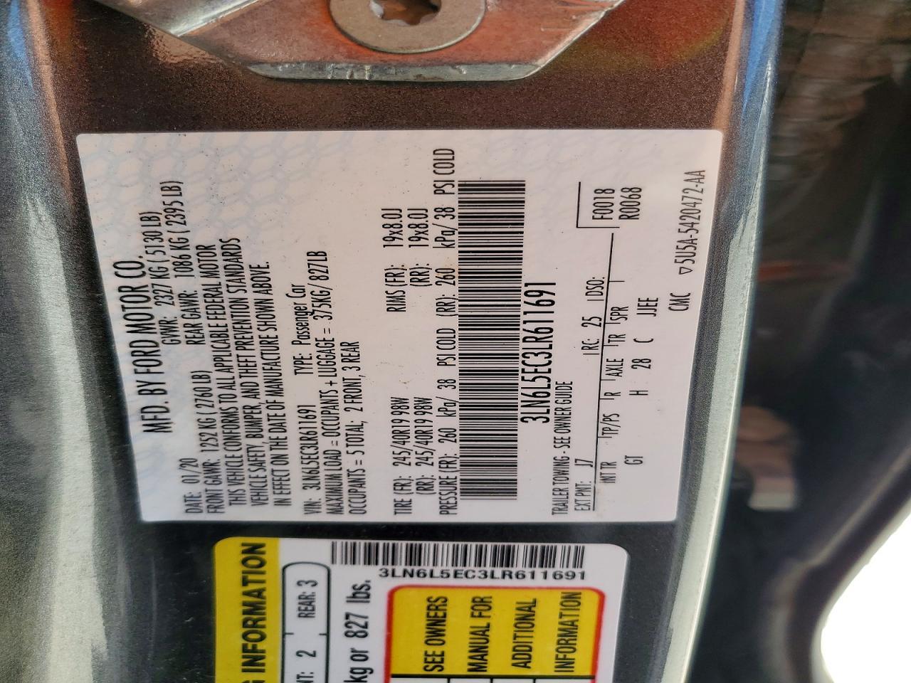 2020 Lincoln Mkz VIN 3LN6L5EC3LR611691 photo 12
