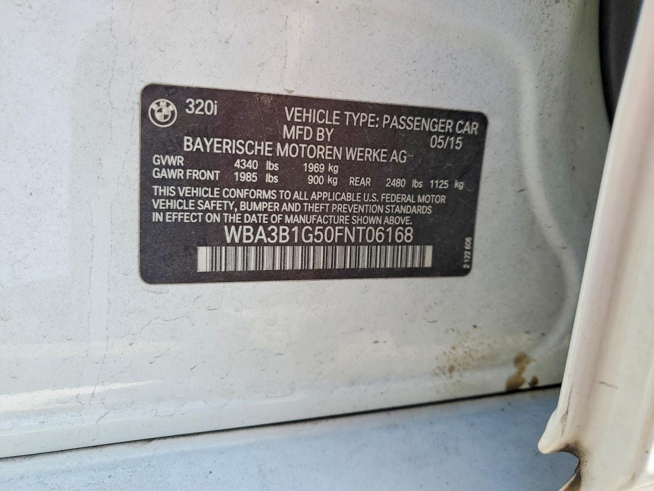2015 BMW 3 series VIN WBA3B1G50FNT06168 photo 12