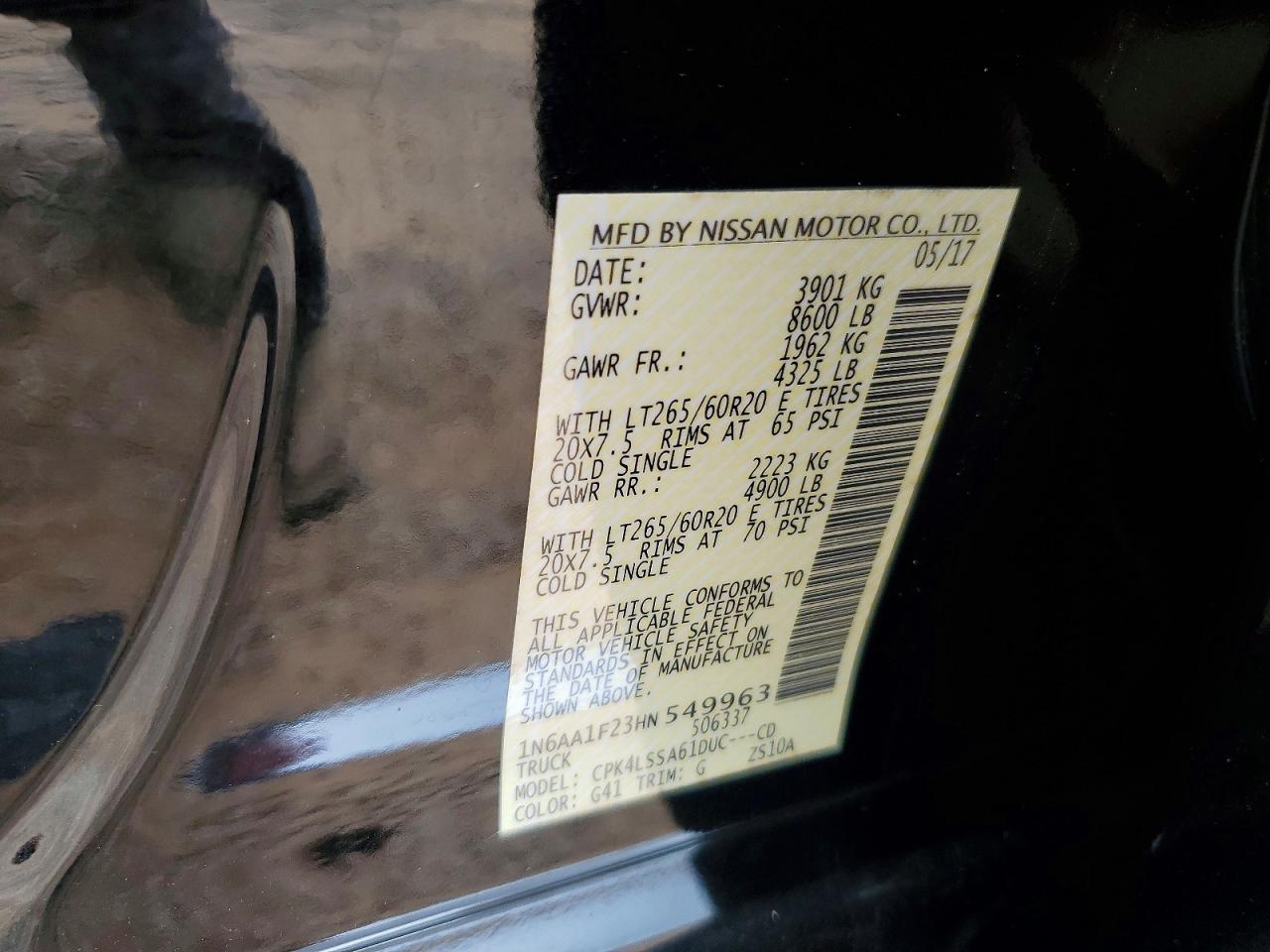2017 NISSAN TITAN VIN 1N6AA1F23HN549963 photo 12