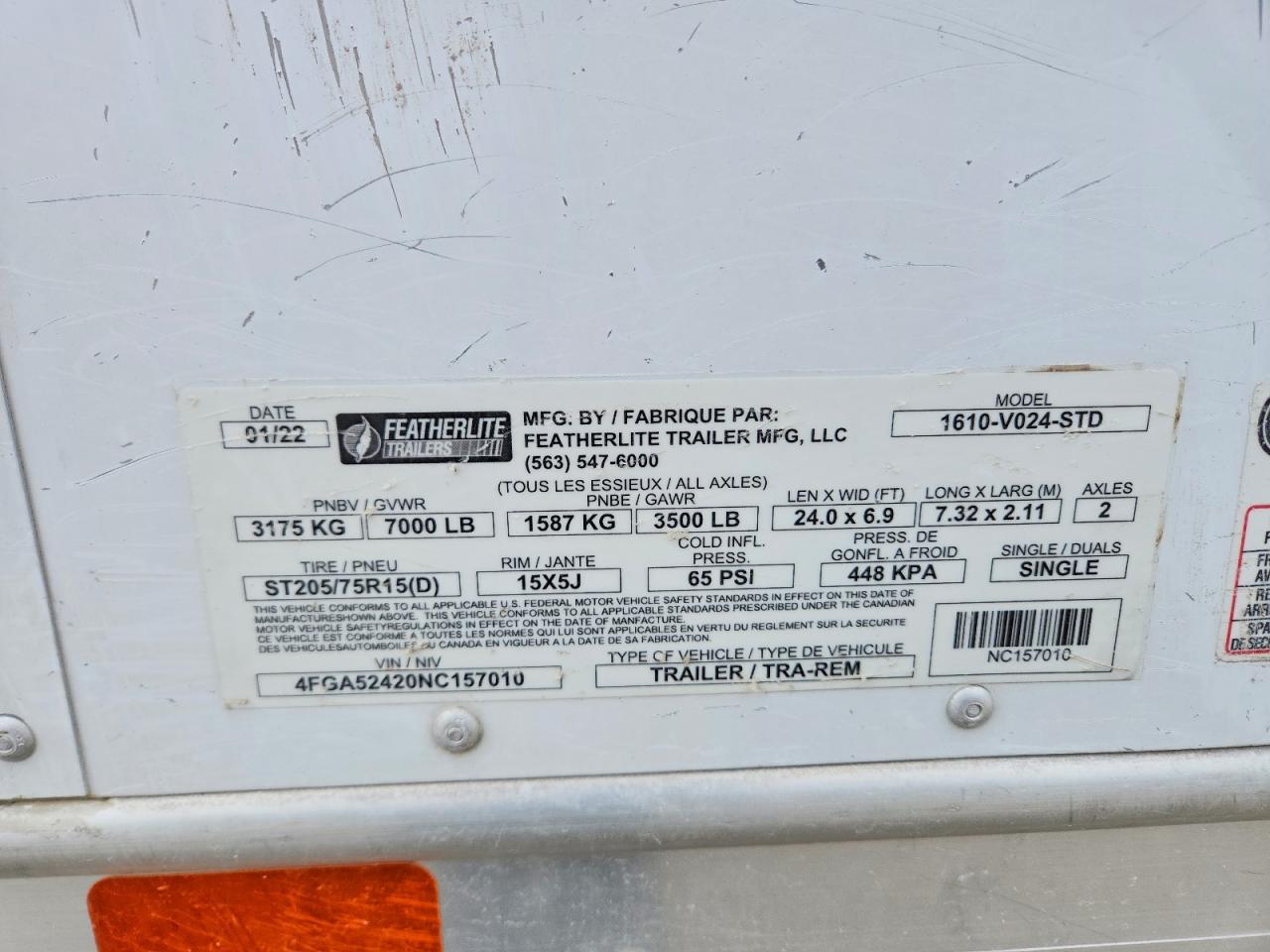 2022 FEATHERLITE Utility VIN 4FGA52420NC157010 photo 10