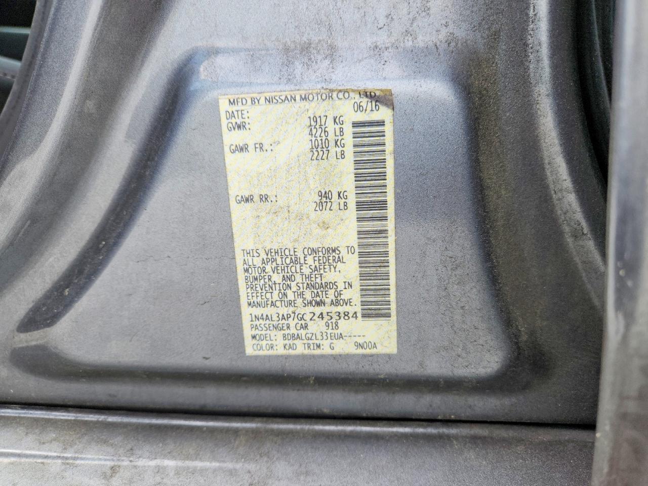 2016 NISSAN Altima VIN 1N4AL3AP7GC245384 photo 12